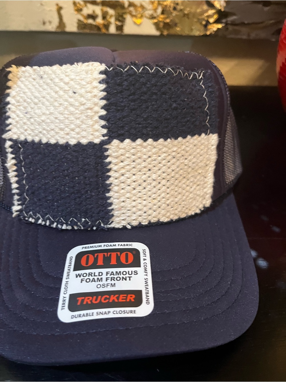 OTTO Checkerboard Trucker Hat - Navy & Cream